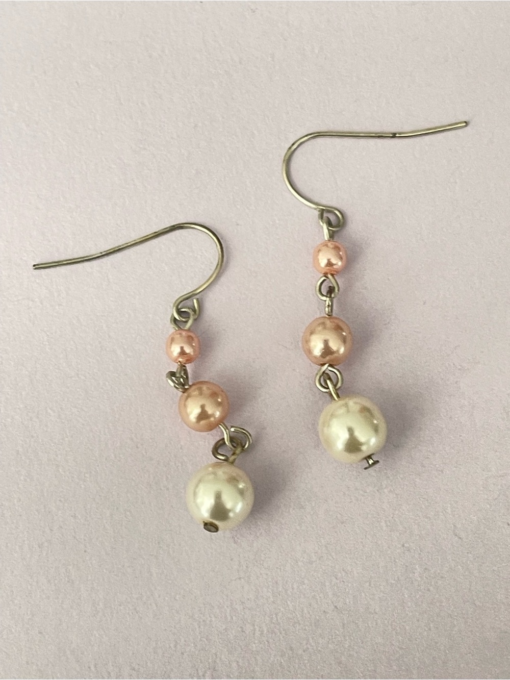 Pearl Drop Dangle Earrings - Pink & White -
